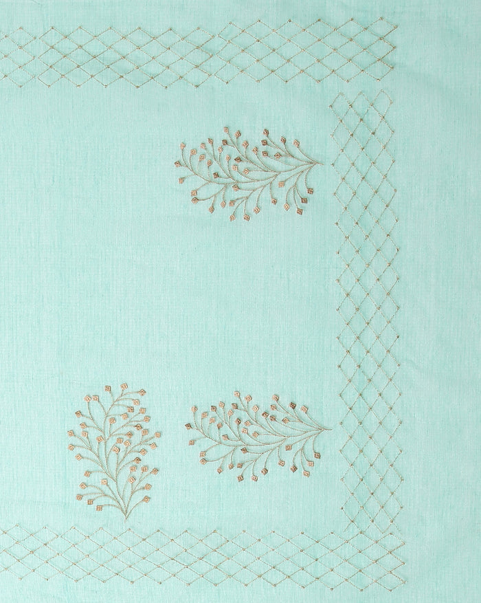 Kota Doria Cotton Bel Embroidery Saree Sea Green Handdyed