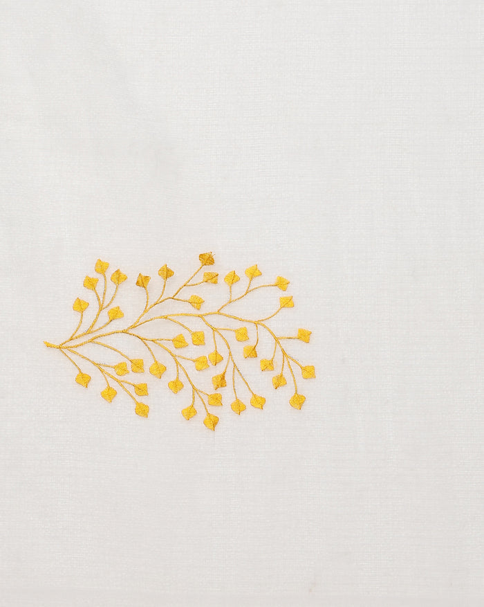 Kota Doria Cotton Bel Embroidery White Saree Handdyed