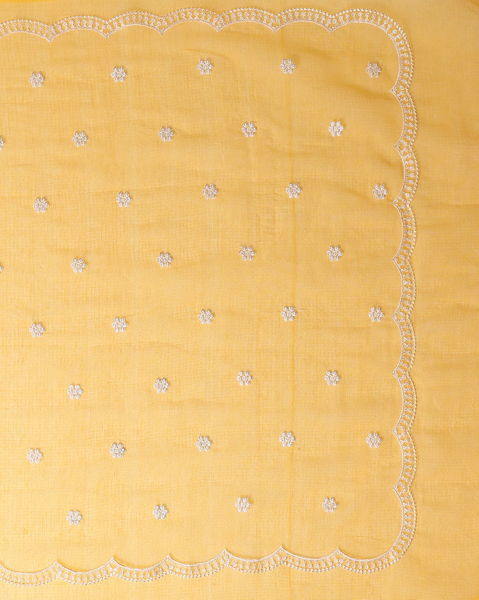 Kota Doria Sarees Embroidery Work Bright Yellow