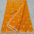 Kota Doria Sarees Embroidery work with blouse Mango Orange Colour-Indiehaat
