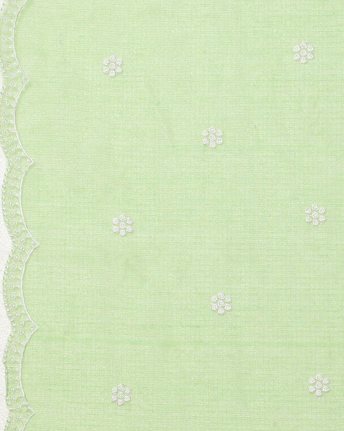 Kota Doria Sarees Embroidery Work Moss Green