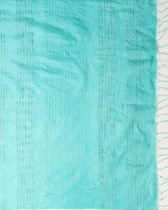Kota Staple Silk Kantha Pallu Cadet Blue Saree