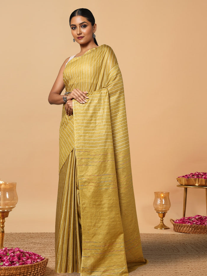 Kota Staple Silk Kantha Pallu Green Saree