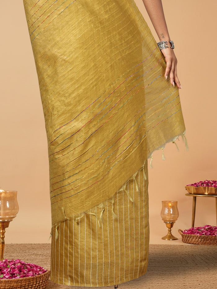 Kota Staple Silk Kantha Pallu Green Saree