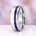 Lapis Lazuli Wedding Band in Tungsten Carbide (8mm) by Aquamarise, featuring a sleek polished tungsten band with a vibrant natural lapis lazuli and gold foil inlay, part of Men’s Wedding Bands, Inlay Wedding Bands, and Birthstone Jewelry collections.