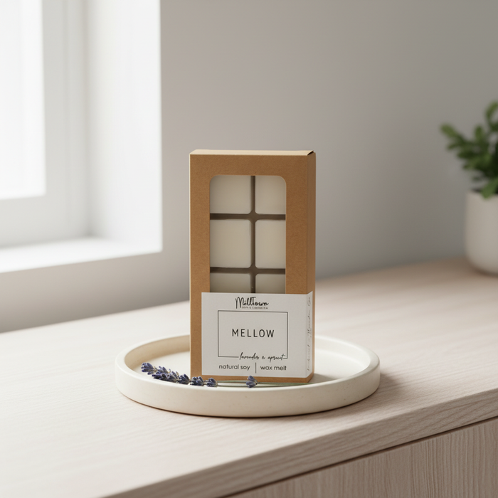 AI-generated Lavender Apricot Wax Melts home fragrance scene based on the real product image