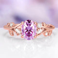 Lavender Moissanite Fairy Leaf Ring in 14K Rose Gold Vermeil