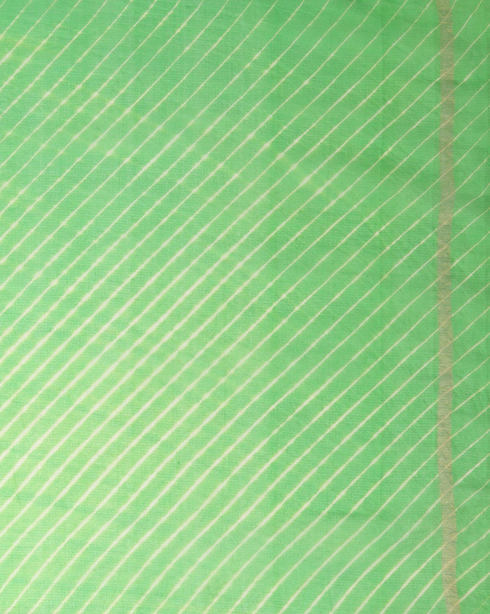 Lehariya Pure Silk Kota Doria Leaf Green Saree Handcrafted