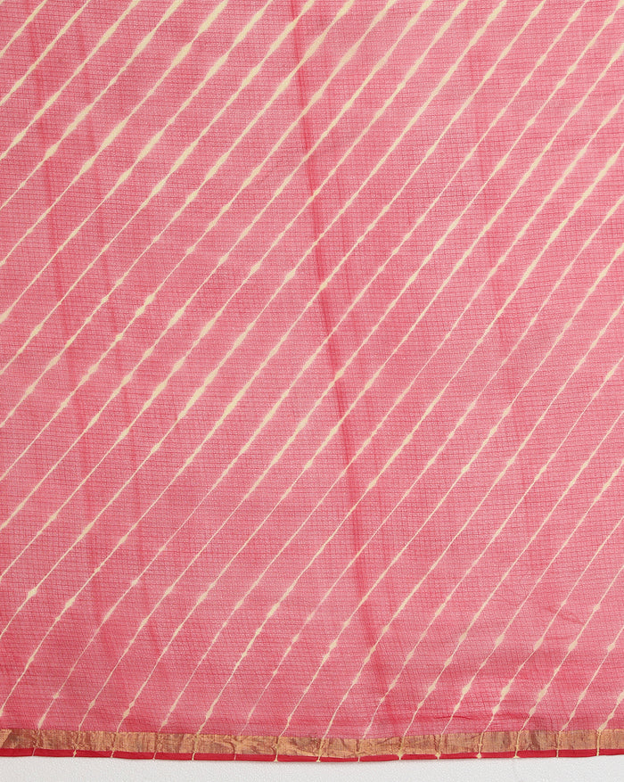 Lehariya Pure Silk Kota Doria Red Saree Handcrafted