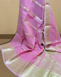 Banarasi Pure Organza Silk Lilac Pink Saree for Special Events | Indiehaat