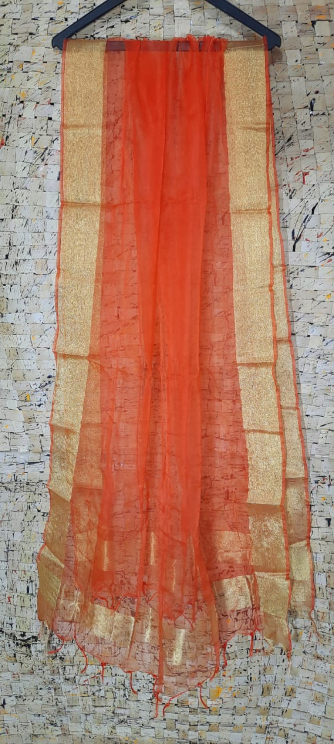 Organza Dupatta â€“ Orange â€“ Hand Dyed â€“ Indiehaat