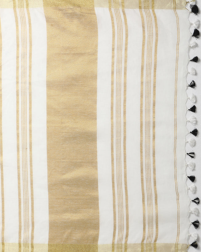 Lively Handwoven Pure Linen White Saree