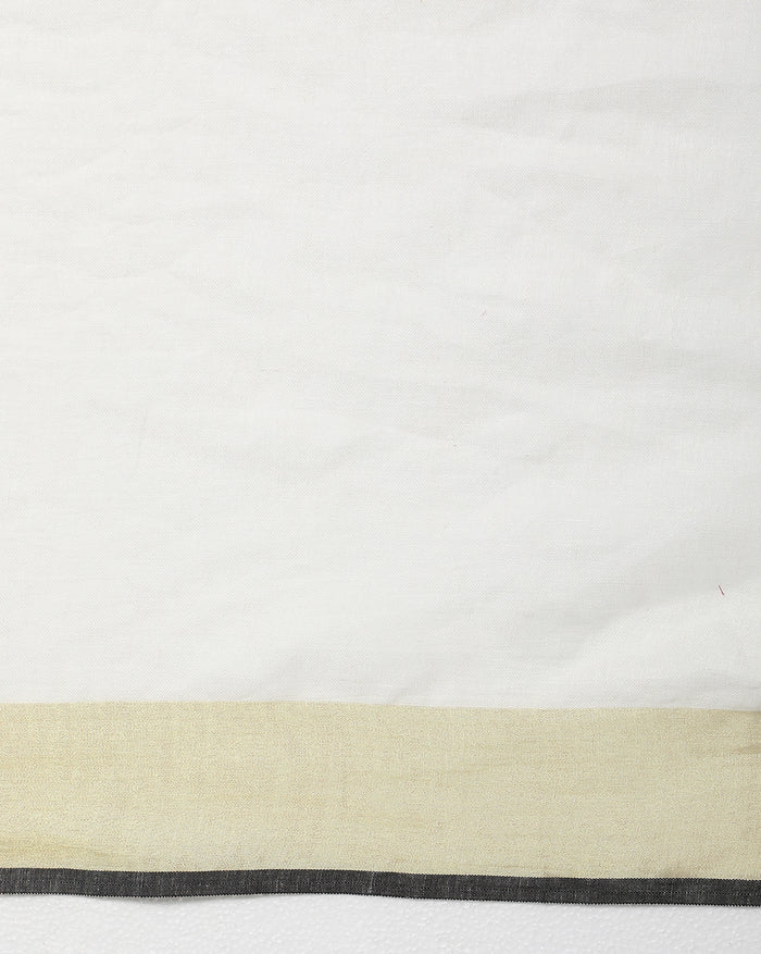 Lively Handwoven Pure Linen White Saree