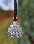 Lord Ganesh Pendant Silver Colour Stainless Steel Nazar Protection UK A38 Hindu black dori Holy Lotus Flower