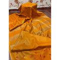 Eri Silk Digital Embroidered Orange Saree with Running Blouse-Indiehaat