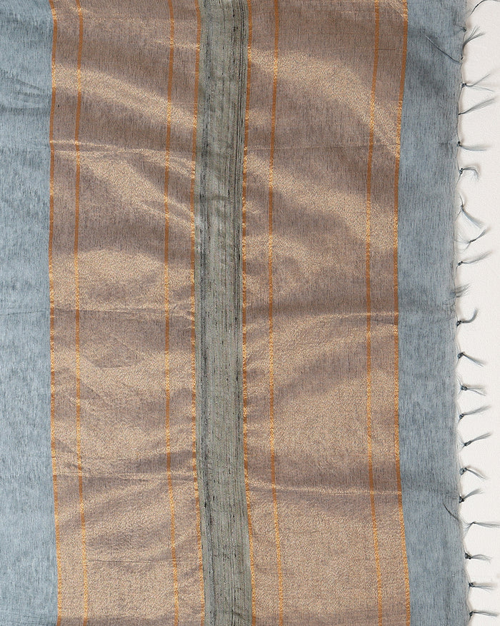 Luminous Pure Eri Tussar Silk Gray Saree