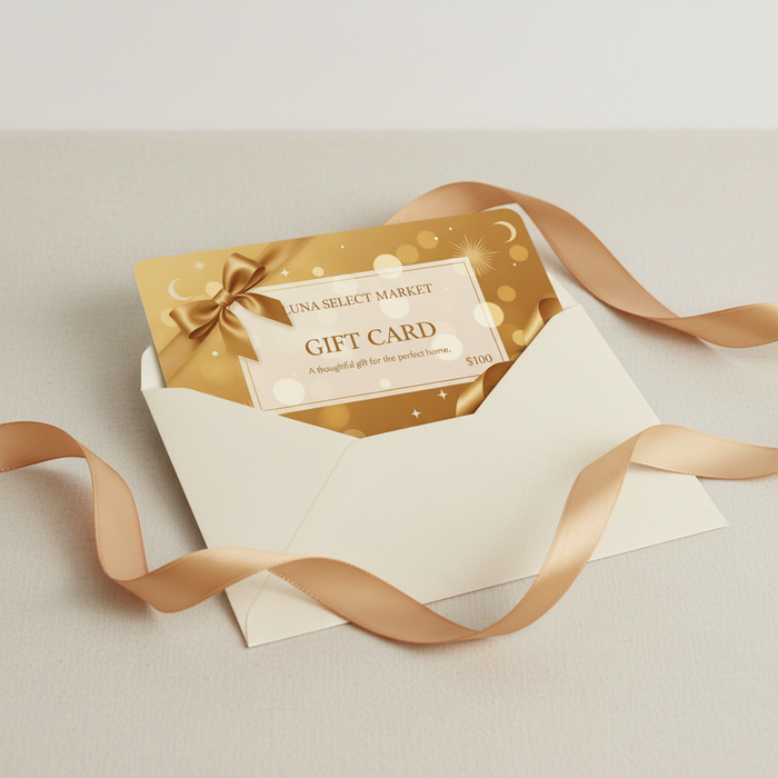 AI-generated Luna Select Market Gift Card gift-giving scene based on the real product image