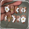 Luxury Bronze 3D Floral Press-On Nails – Handmade Reusable Set