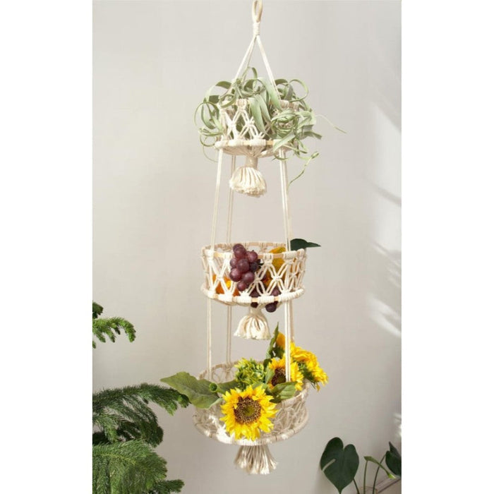 Macrame Fruit White Basket 
3 Tier
Ring Size 6" 8" /10"-Indiehaat
