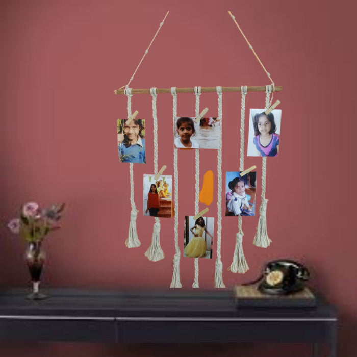 Macrame White Hanging Photo Hanger-Indiehaat