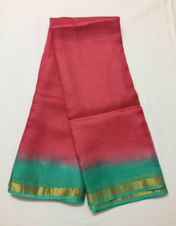 Red Pure Silk Kota Doria Handdyed Saree | Indiehaat