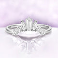 Marquise & Baguette Diamond Curved Wedding Band in 14K White Gold by Aquamarise Gold, featuring a vintage-inspired mixed-cut diamond cluster on a curved solid gold band.