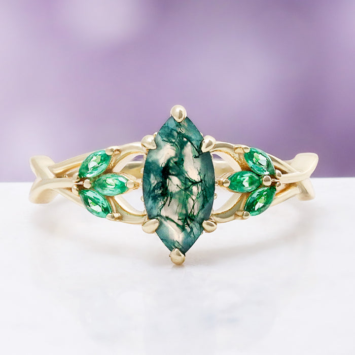 Marquise Celtic Knot Moss Agate Ring by Aquamarise