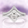 Marquise Cut Lab-Grown Diamond Engagement Ring Set in 14K White Gold (IGI Certified) by Aquamarise Gold, featuring a marquise-cut center diamond with a chevron diamond-accented band, part of Solid Gold Engagement Rings and April Birthstone Jewelry collections.
