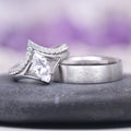 Marquise Cut Lab-Grown Diamond Engagement Ring Set in 14K White Gold (IGI Certified) by Aquamarise Gold, featuring a marquise-cut diamond with chevron diamond accents paired with a brushed white gold band, perfect for meaningful gifts and special occasions.