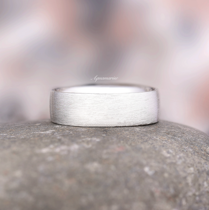 Marquise Cut Simulated Diamond Couples Ring Set by Aquamarise featuring a matte-finished silver band with a minimalist style, perfect for matching couples seeking timeless, elegant, and understated wedding rings.