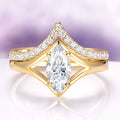 Marquise Cut Lab-Grown Diamond Engagement Ring Set in 14K Solid Yellow Gold (IGI Certified) by Aquamarise Gold, featuring a chevron-shaped diamond band paired with a marquise-cut center diamond, part of Solid Gold Engagement Rings and April Birthstone Jewelry collections.