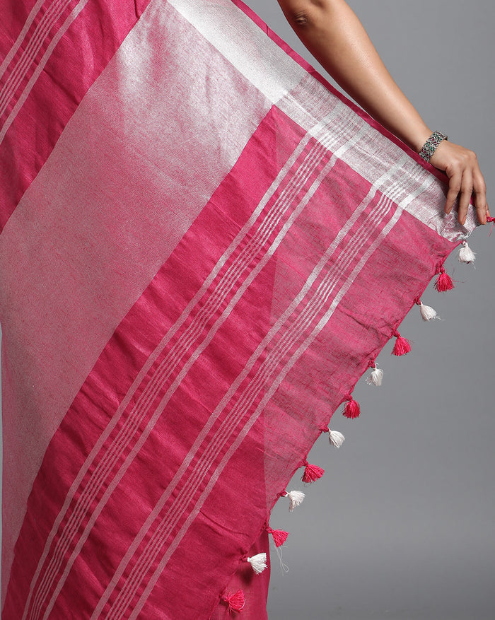 Masterful Handwoven Pure Linen Pink Saree