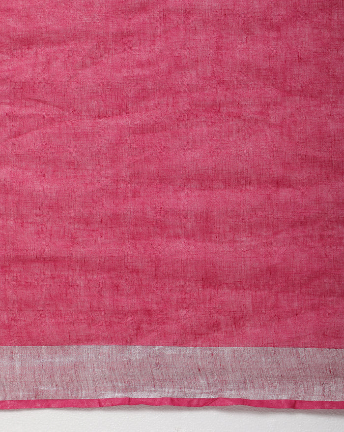Masterful Handwoven Pure Linen Pink Saree