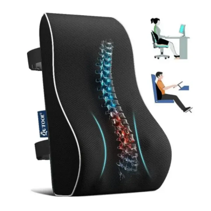 Memory Foam Lumbar Support Pillow Ergonomic Back Cushion Black-1