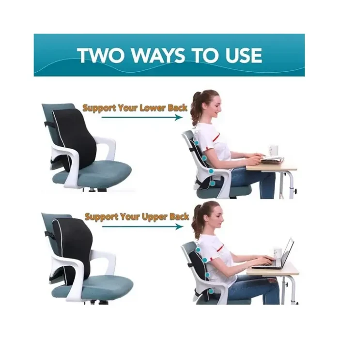 Memory Foam Lumbar Support Pillow Ergonomic Back Cushion Black-3
