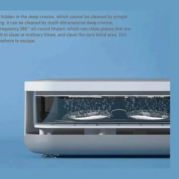 Mini Ultrasonic Jewelry Cleaner demonstrating 360-degree all-round cleaning technology for effective dirt removal