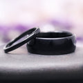 Minimalist Black Tungsten Couples Ring Set by Aquamarise showcasing a pair of sleek, polished black tungsten carbide bands in 8mm and 2mm widths, from Matching Couples' Rings, Black Finish Rings, and Meaningful Jewelry Gifts collections.