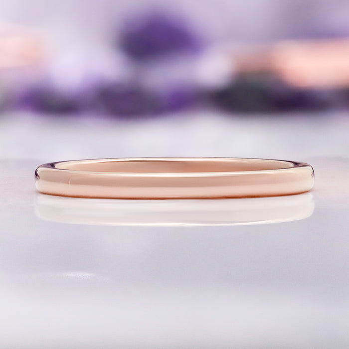 Minimalist Wedding Band in Rose Gold Tungsten by Aquamarise, side profile view