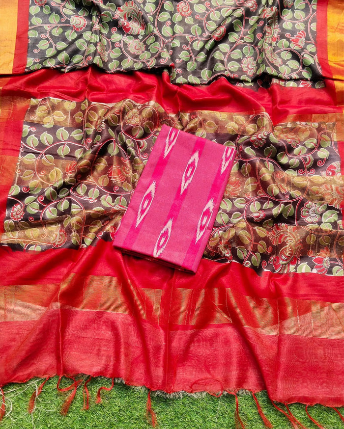 Kota Staple Silk Saree Multicolor Color Madhubani Print with Contrast Blouse - IndieHaat