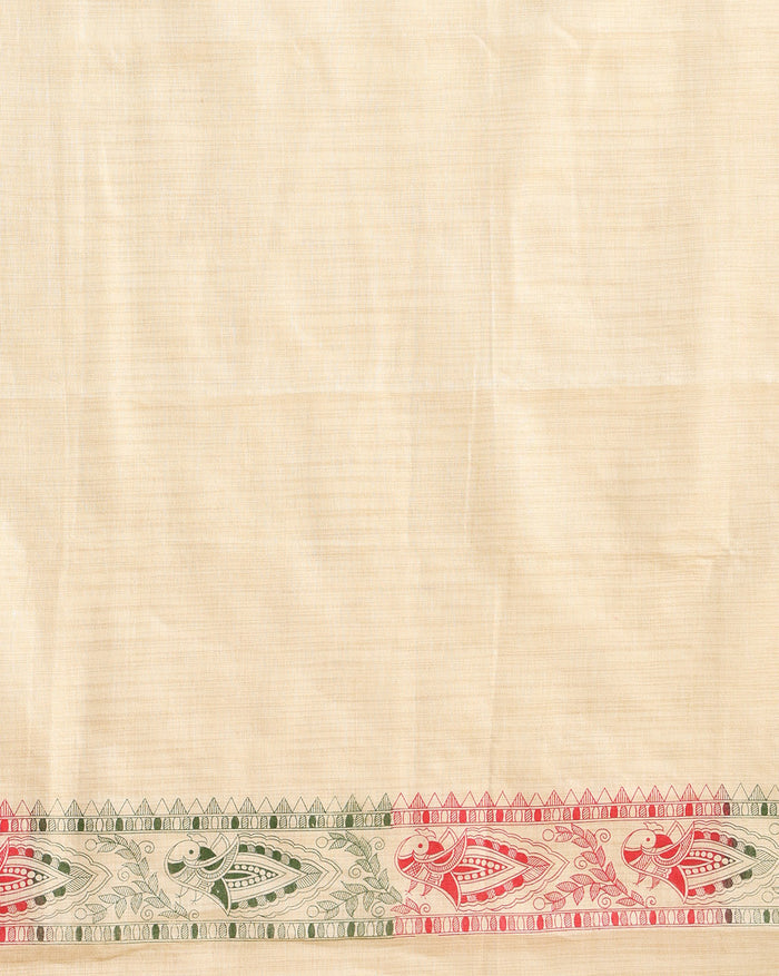 Misty Madhubani Wax Batik Hand Dyed Khadi Silk Beige Suit (T+B+D)