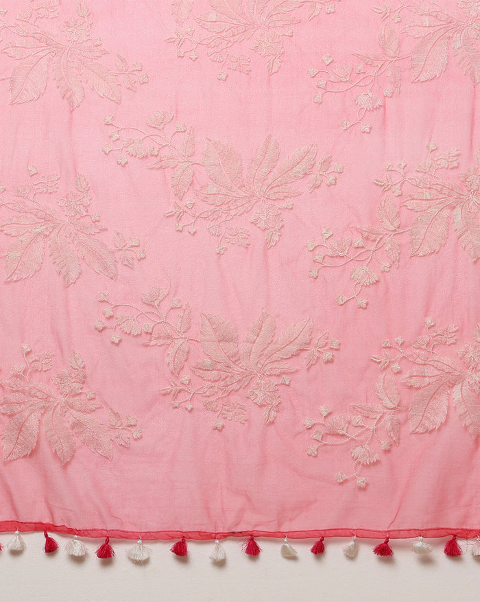 Embroidered Organza Pure Silk Pink Saree for Modern Ethnic Fashion | Indiehaat
