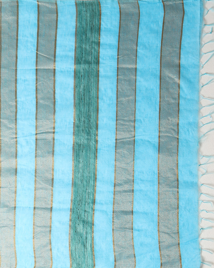 Modern Eri Tussar Silk Embroidered Blue Saree