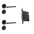 Modern Matt Black Door Handle on Rose with Two Lever Mortice Lock