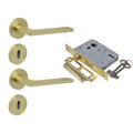 Modern Matt Brass Door Handle on Rose with Two Lever Mortice Lock door handle on rose