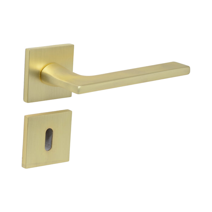 Modern Square Lever Door Handles on Square Rose - Matt Brass door handle on rose