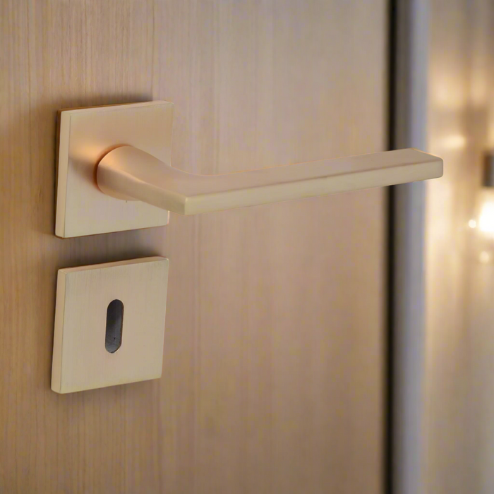 Modern Square Lever Door Handles on Square Rose - Rose Gold