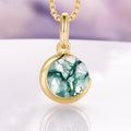 Moss Agate Crescent Moon Necklace in 14K Yellow Gold Vermeil by Aquamarise, featuring a faceted round moss agate gemstone nestled within a smooth crescent moon pendant on a polished gold vermeil chain, part of Necklaces, Moss Agate Jewelry, Gold Vermeil Jewelry, and Meaningful Jewelry Gifts collections.