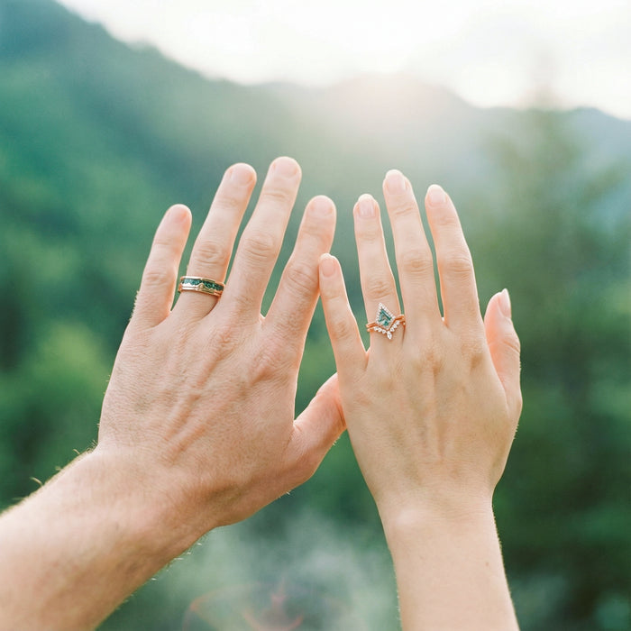 moss agate couples ring set