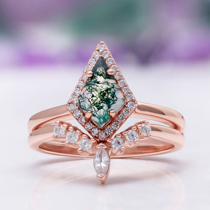 Kite Green Moss Agate Ring Set in 14K Rose Gold by Aquamarise, side profile view