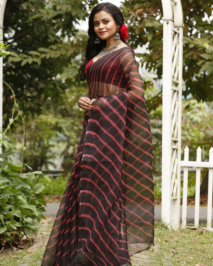 Mysterious Pure Silk Kota Doria Pink Saree Handcrafted
